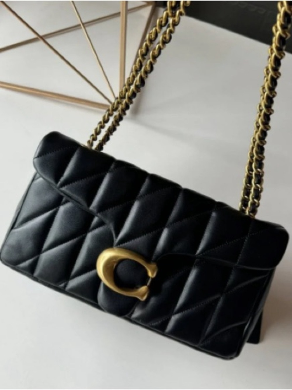Coach Black Quilted Leather Shoulder Bag with Gold 'C' Hardware - Picture 8 of 8